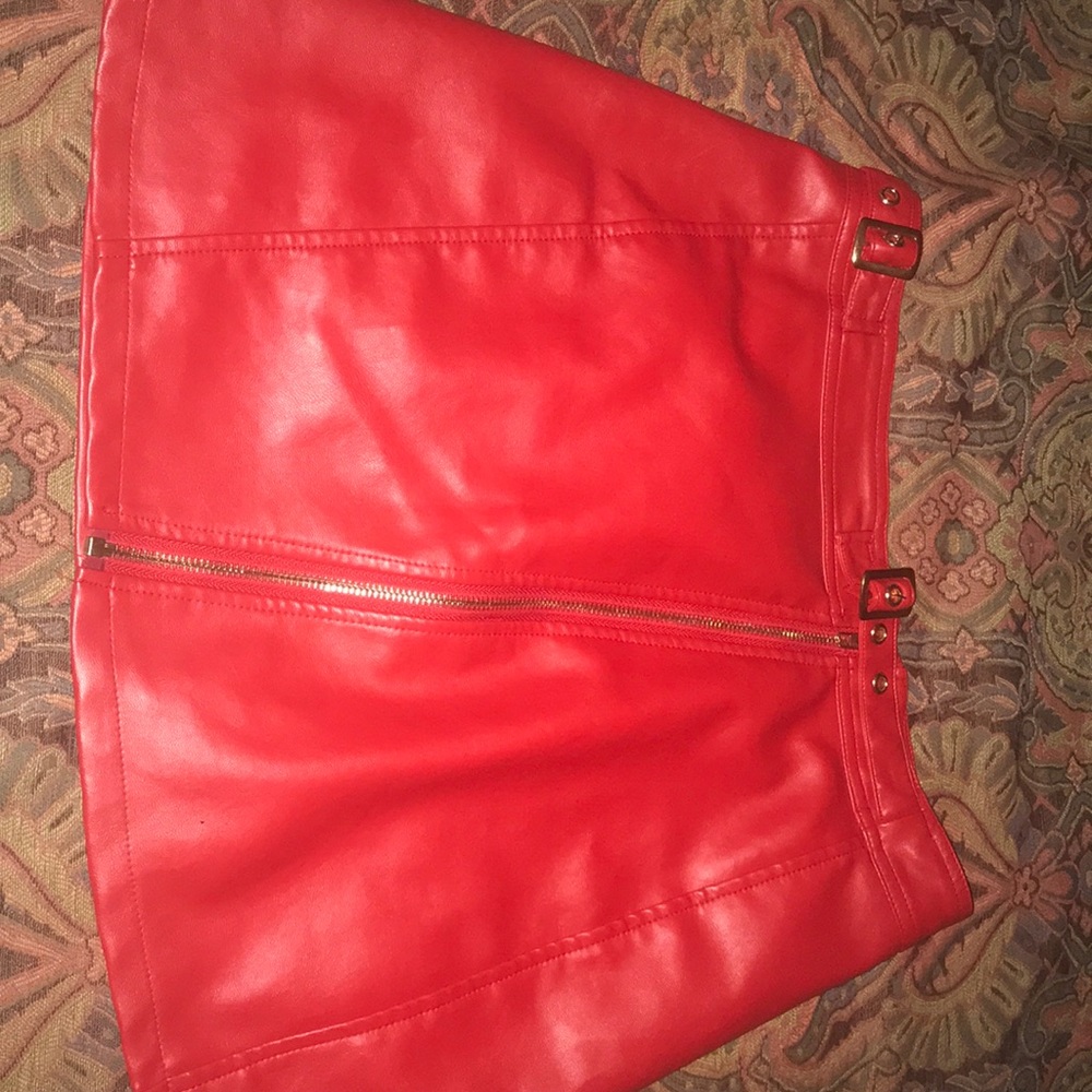 Red faux leather skirt
